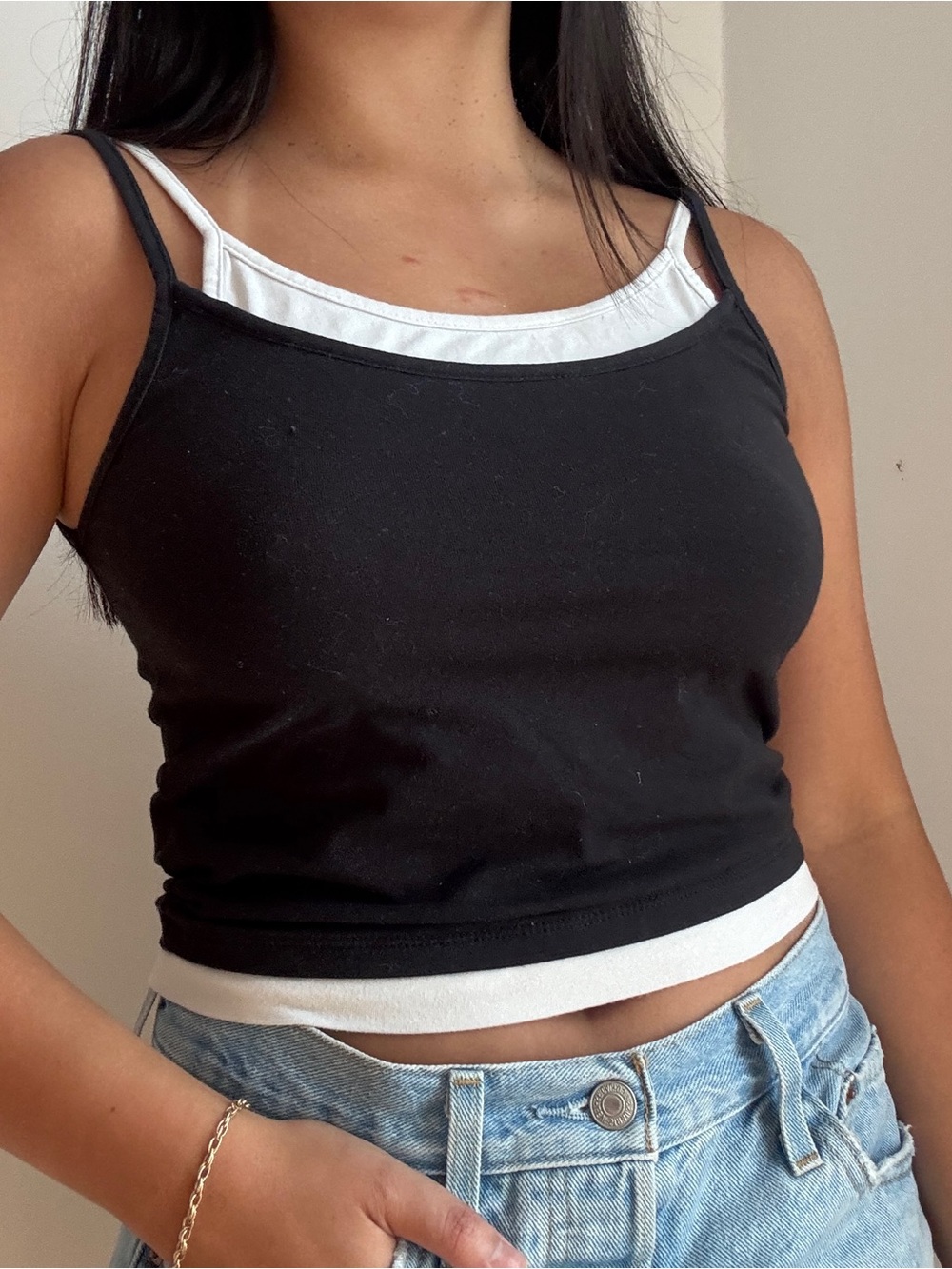 Black & White Layered Camisole Tank Top - Women